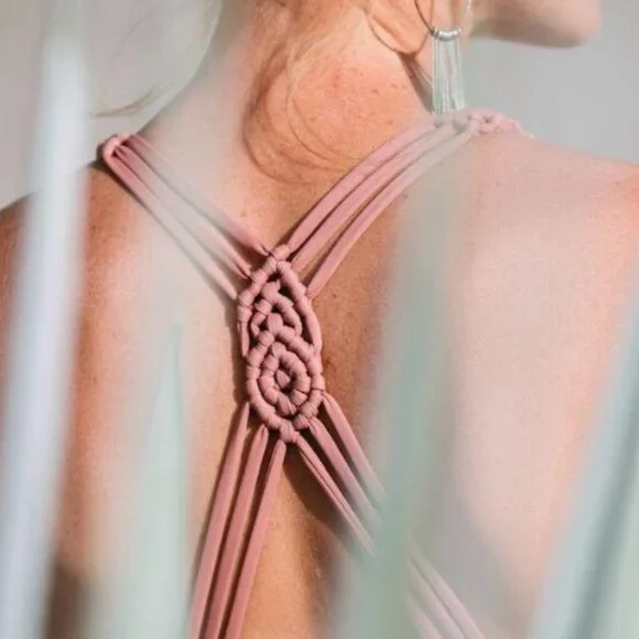 MONO B Dragon Braid Straps Racerback Sports Bra PINK / BLACK SZ SMALL MED LARGE - Picture 2 of 15